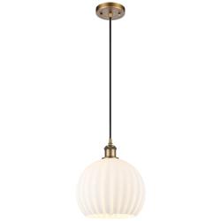 Ballston 10" Wide Brushed Brass Corded Mini Pendant w/ White Venetian