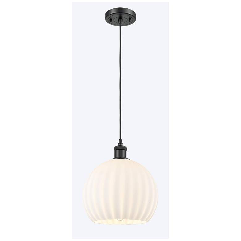 Image 1 Ballston 10" Wide Matte Black Corded Mini Pendant w/ White Venetian Sh
