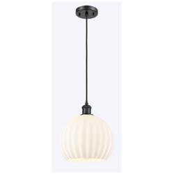 Ballston 10" Wide Matte Black Corded Mini Pendant w/ White Venetian Sh