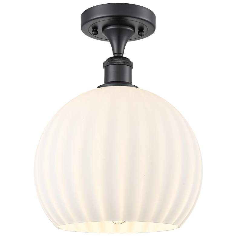 Image 1 Ballston 10" Wide Matte Black Semi-Flush Mount With White Venetian Sha