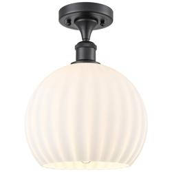 Ballston 10" Wide Matte Black Semi-Flush Mount With White Venetian Sha