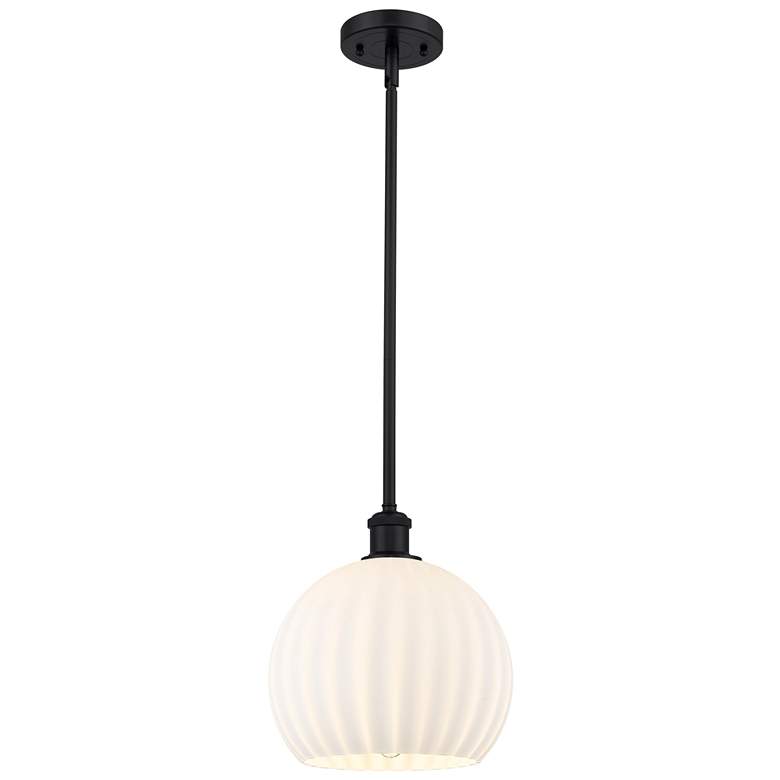 Image 1 Ballston 10" Wide Matte Black Stemmed Mini Pendant w/ White Venetian S