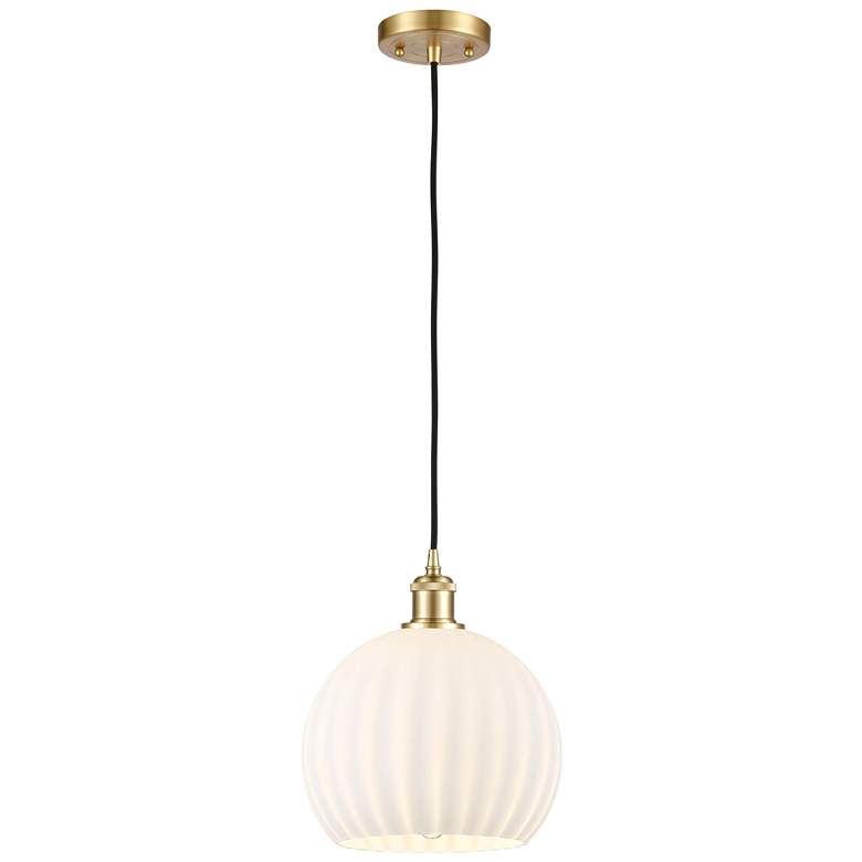 Image 1 Ballston 10" Wide Satin Gold Cord Hung Mini Pendant w/ White Venetian