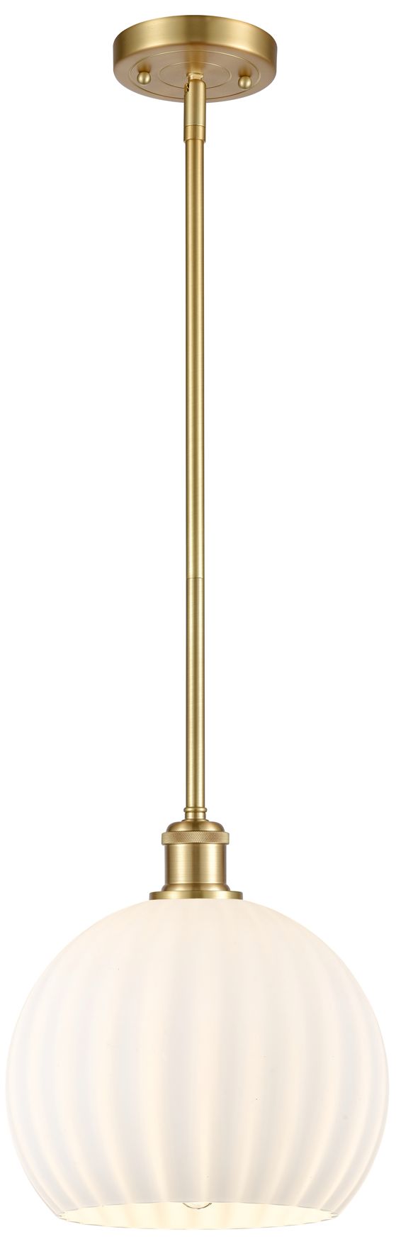 Ballston 10" Wide Satin Gold Stem Hung Mini Pendant w/ White Venetian