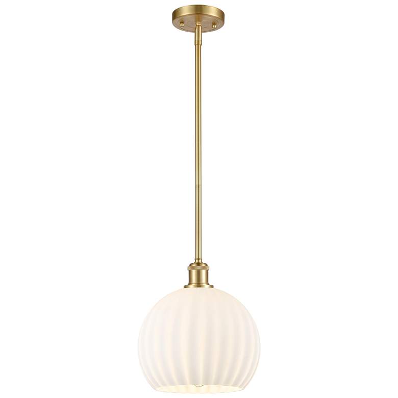 Image 1 Ballston 10" Wide Satin Gold Stem Hung Mini Pendant w/ White Venetian