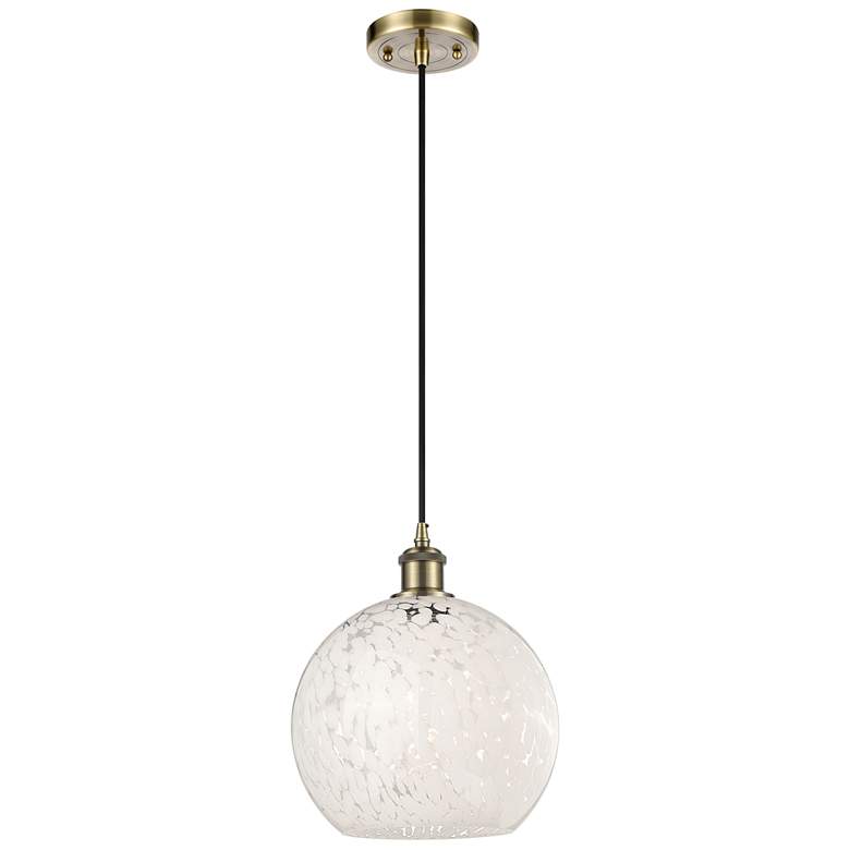 Image 1 Ballston 10"W Antique Brass Corded Mini Pendant w/ White Mouchette Sha