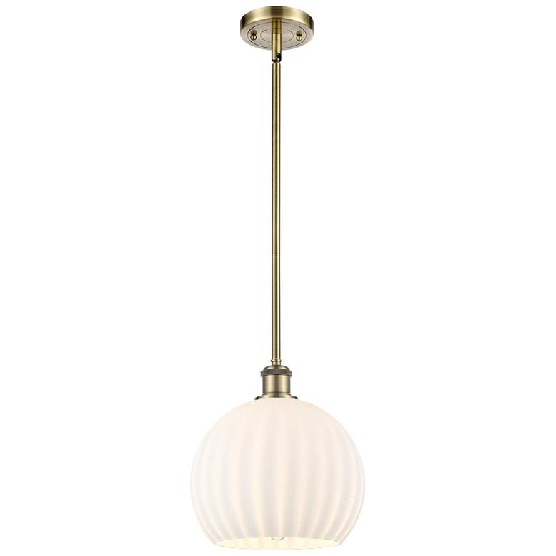 Image 1 Ballston 10"W Antique Brass Stemmed Mini Pendant w/ White Venetian Sha