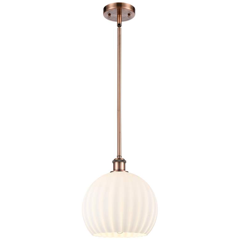 Image 1 Ballston 10"W Antique Copper Stemmed Mini Pendant w/ White Venetian Sh