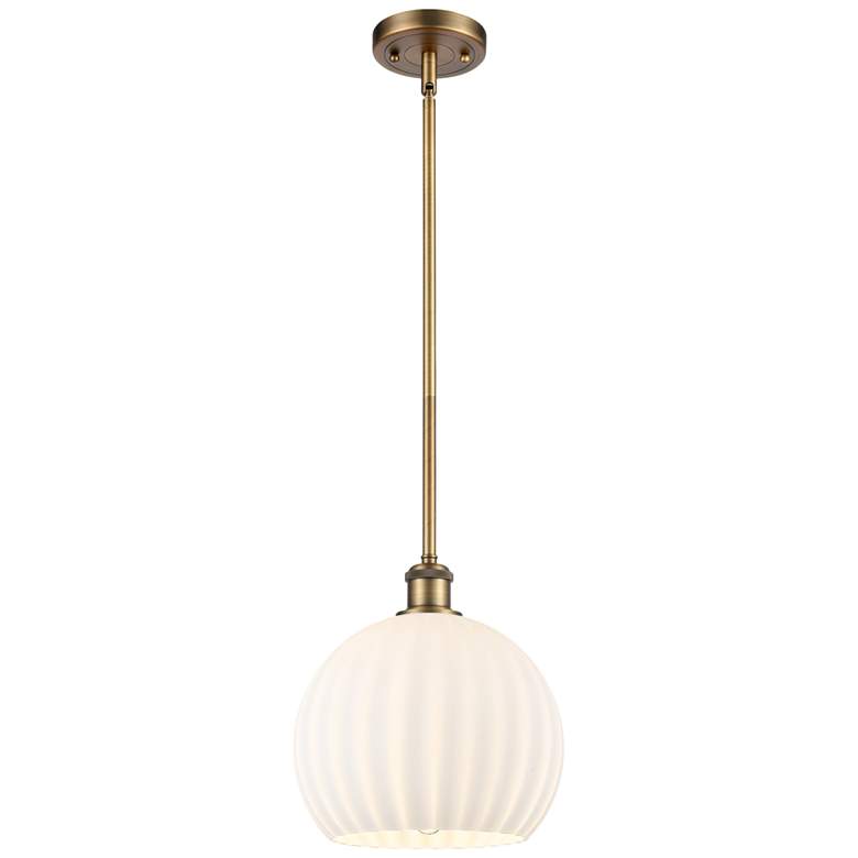 Image 1 Ballston 10"W Brushed Brass Stemmed Mini Pendant w/ White Venetian Sha