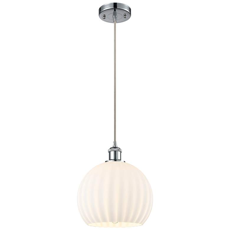 Image 1 Ballston 10"W Polished Chrome Corded Mini Pendant w/ White Venetian Sh