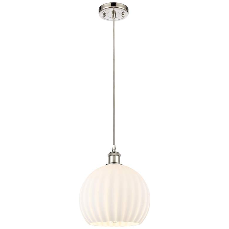 Image 1 Ballston 10"W Polished Nickel Corded Mini Pendant w/ White Venetian Sh