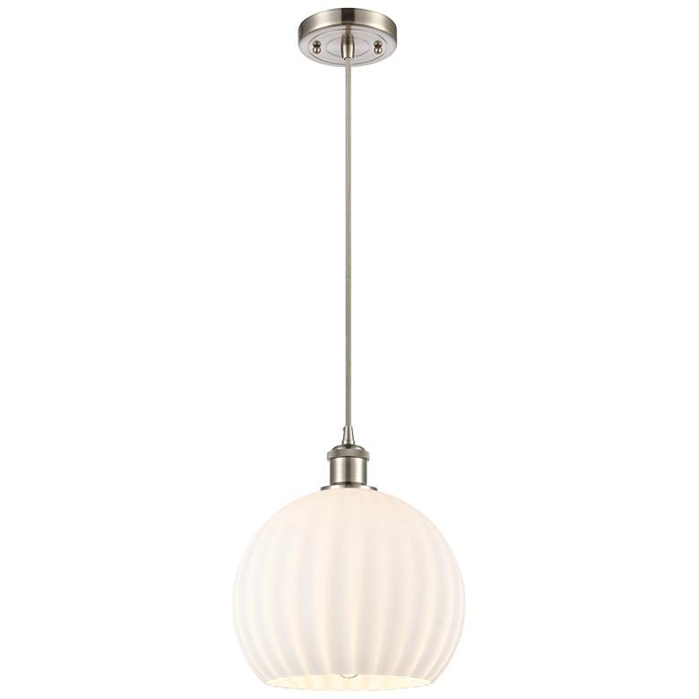 Image 1 Ballston 10"W Satin Nickel Corded Mini Pendant w/ White Venetian Shade