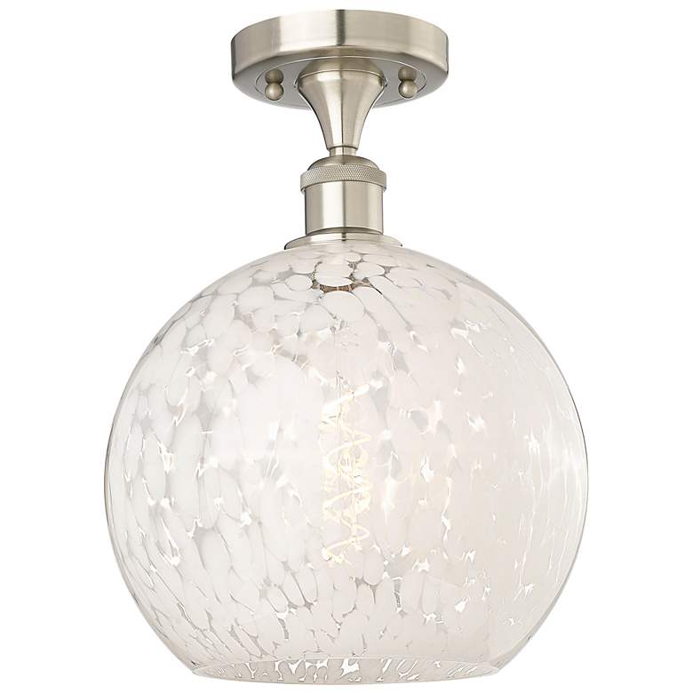 Image 1 Ballston 10"W Satin Nickel Semi-Flush Mount w/ White Mouchette Shade