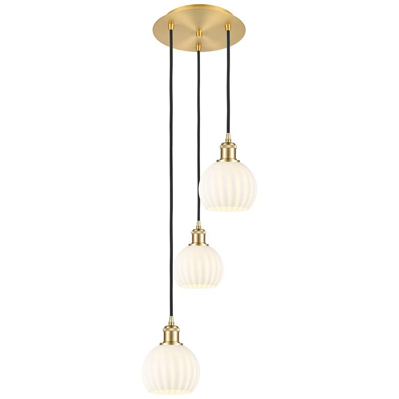 Image 1 Ballston 12.5"W 3 Light Gold Corded Multi Pendant w/ White Venetian Sh
