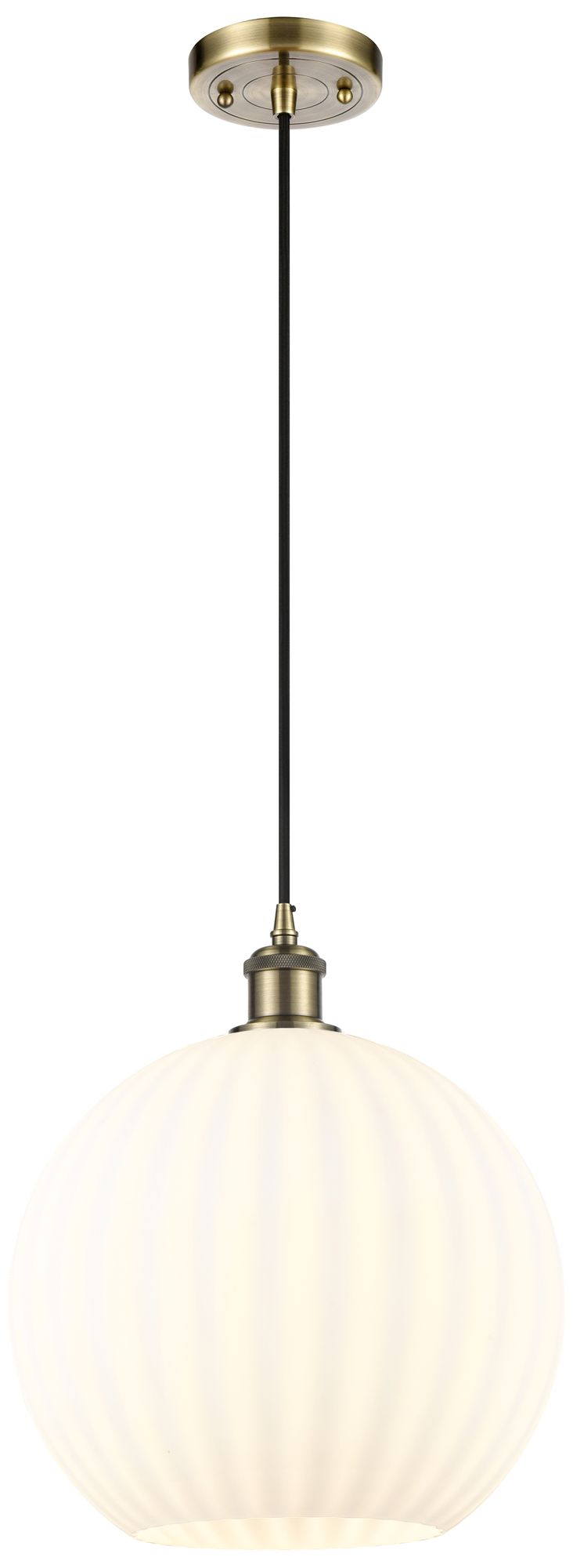 Ballston 12" Wide Antique Brass Cord Hung Pendant With White Venetian