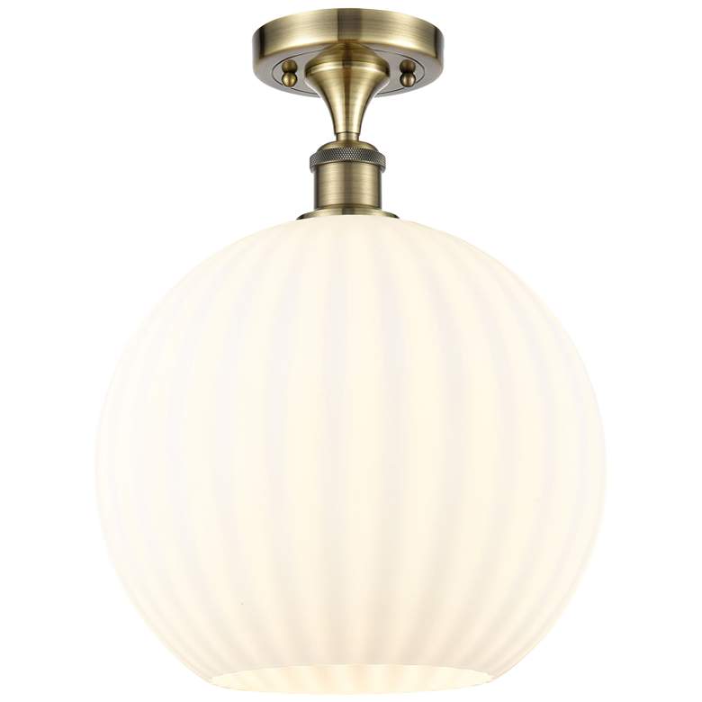 Image 1 Ballston 12" Wide Antique Brass Semi-Flush Mount With White Venetian S