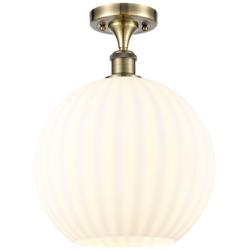 Ballston 12" Wide Antique Brass Semi-Flush Mount With White Venetian S