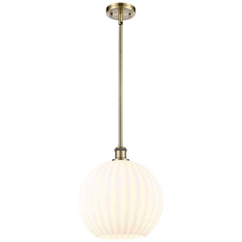 Image 1 Ballston 12" Wide Antique Brass Stem Hung Pendant With White Venetian
