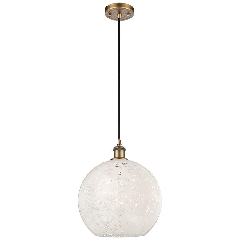 Image 1 Ballston 12" Wide Brushed Brass Cord Hung Pendant w/ White Mouchette S