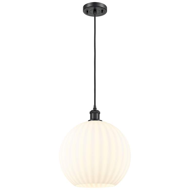 Image 1 Ballston 12" Wide Matte Black Cord Hung Pendant With White Venetian Sh