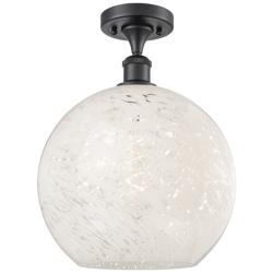 Ballston 12" Wide Matte Black Semi-Flush Mount With White Mouchette Sh