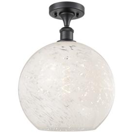 Ballston 12" Wide Matte Black Semi-Flush Mount With White Mouchette Sh Ballston 12" Wide Matte Black Semi-Flush Mount With White Mouchette Sh