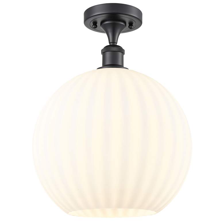 Image 1 Ballston 12" Wide Matte Black Semi-Flush Mount With White Venetian Sha