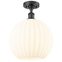 Ballston 12" Wide Matte Black Semi-Flush Mount With White Venetian Sha