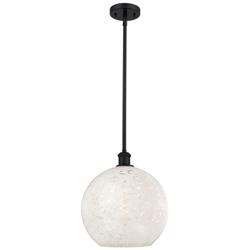 Ballston 12" Wide Matte Black Stem Hung Pendant With White Mouchette S