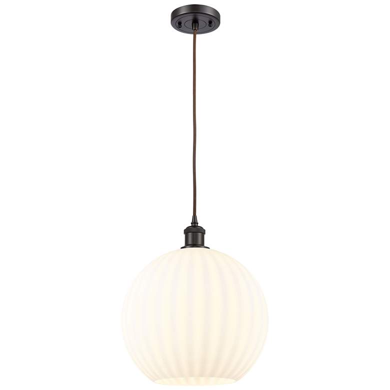 Image 1 Ballston 12" Wide Oil Rubbed Bronze Corded Pendant w/ White Venetian S