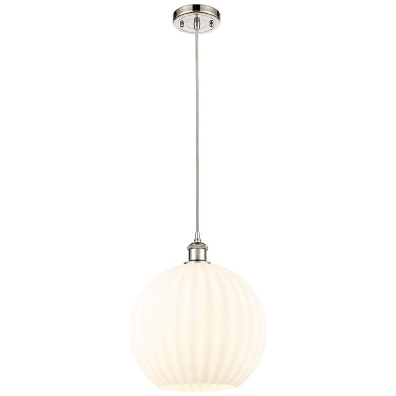 Image 1 Ballston 12" Wide Polished Nickel Cord Hung Pendant w/ White Venetian