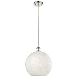 Ballston 12" Wide Polished Nickel Corded Pendant w/ White Mouchette Sh