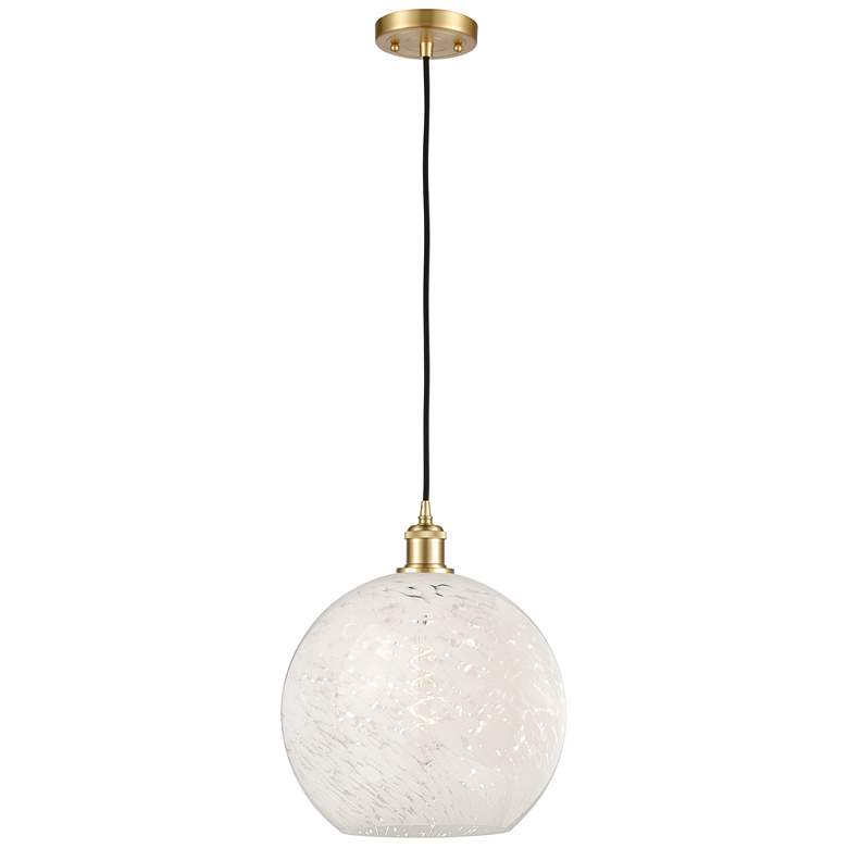 Image 1 Ballston 12" Wide Satin Gold Cord Hung Pendant With White Mouchette Sh