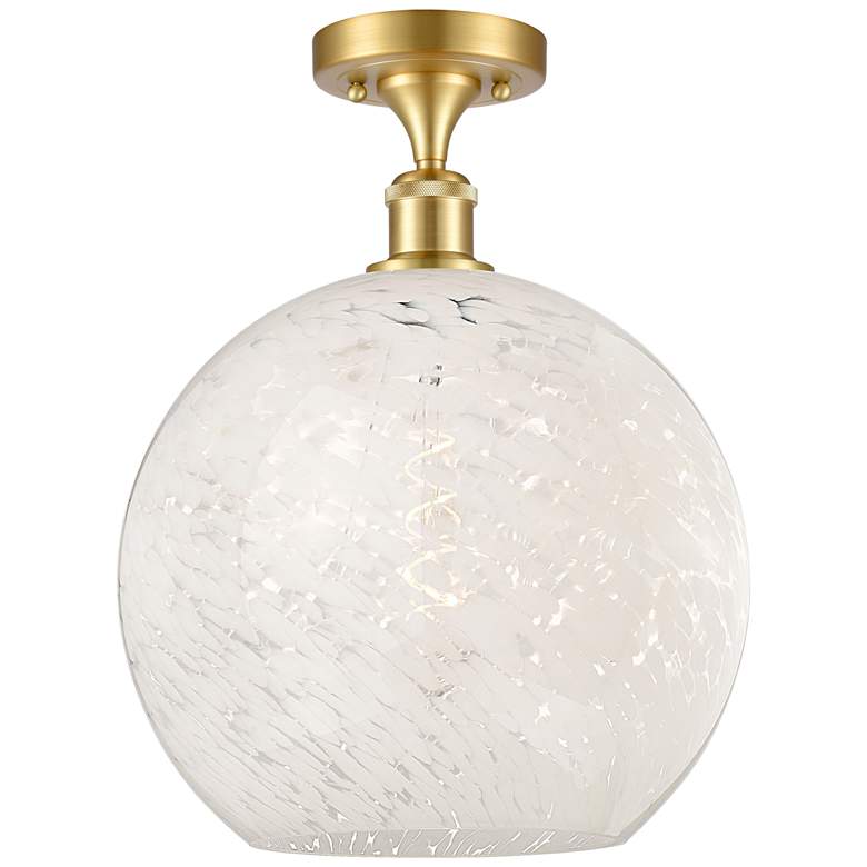 Image 1 Ballston 12" Wide Satin Gold Semi-Flush Mount With White Mouchette Sha