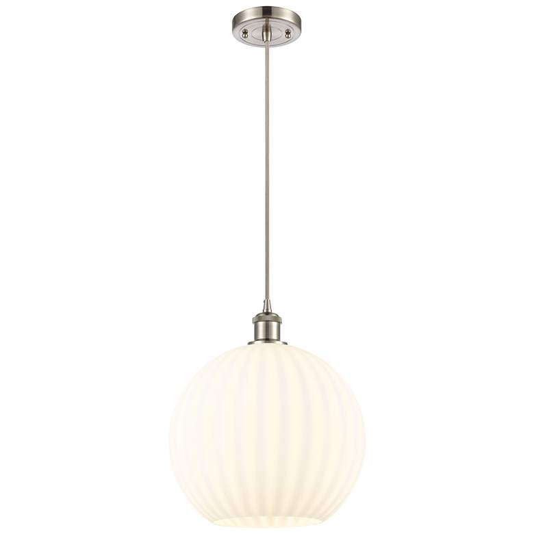 Image 1 Ballston 12"W Brushed Satin Nickel Corded Pendant w/ White Venetian Sh