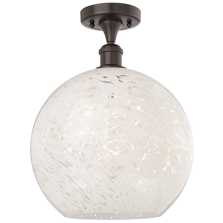Image 1 Ballston 12"W Oil Rubbed Bronze Semi-Flush Mount w/ White Mouchette Sh