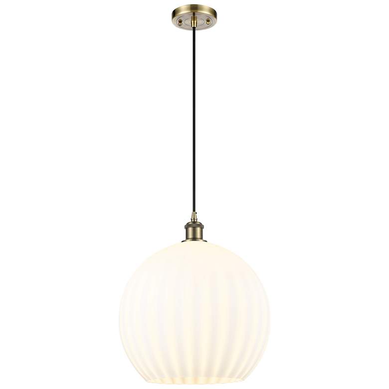 Image 1 Ballston 13.75" Wide Antique Brass Corded Pendant w/ White Venetian Sh