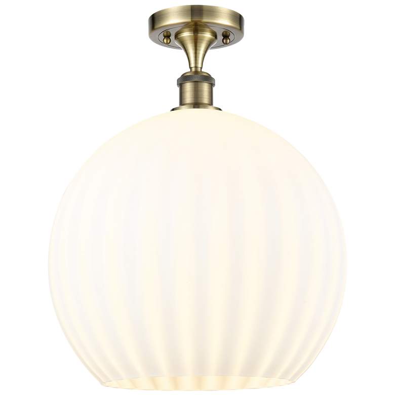 Image 1 Ballston 13.75" Wide Antique Brass Semi-Flush Mount w/ White Venetian