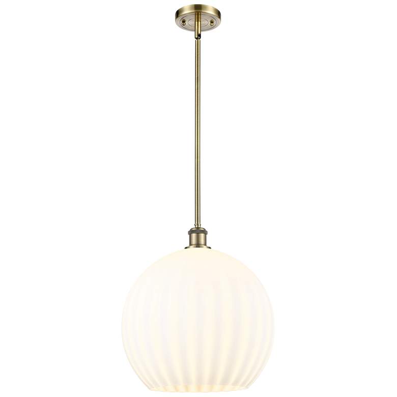 Image 1 Ballston 13.75" Wide Antique Brass Stemmed Pendant w/ White Venetian S