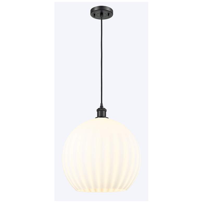 Image 1 Ballston 13.75" Wide Matte Black Cord Hung Pendant w/ White Venetian S