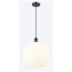 Ballston 13.75" Wide Matte Black Cord Hung Pendant w/ White Venetian S