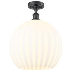Ballston 13.75" Wide Matte Black Semi-Flush Mount With White Venetian