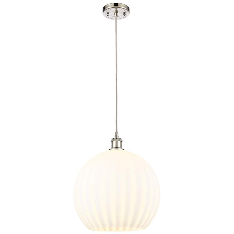 Image 1 Ballston 13.75" Wide Polished Nickel Corded Pendant w/ White Venetian
