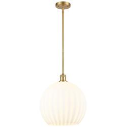 Ballston 13.75" Wide Satin Gold Stem Hung Pendant With White Venetian