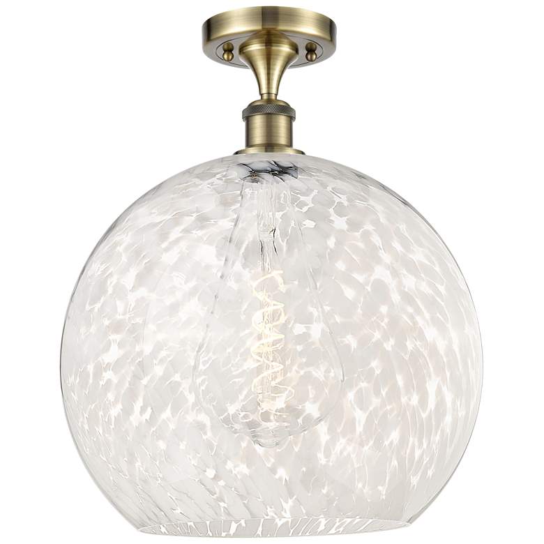Image 1 Ballston 13.75"W Antique Brass Semi-Flush Mount w/ White Mouchette Sha