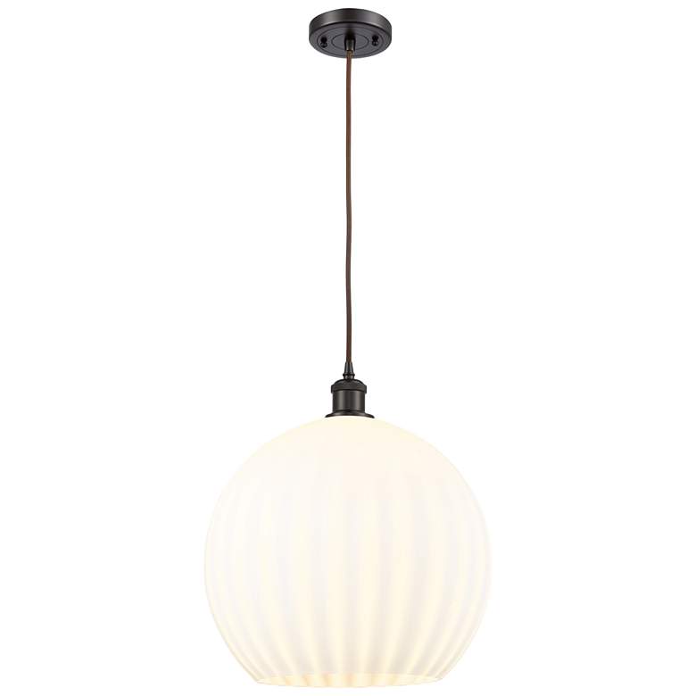 Image 1 Ballston 13.75"W Oil Rubbed Bronze Corded Pendant w/ White Venetian Sh