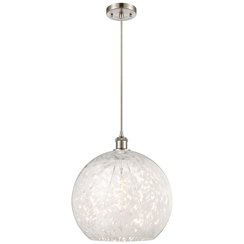 Image 1 Ballston 13.75"W Satin Nickel Corded Pendant w/ White Mouchette Shade