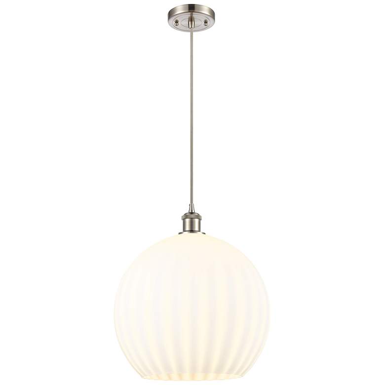 Image 1 Ballston 13.75"W Satin Nickel Corded Pendant w/ White Venetian Shade
