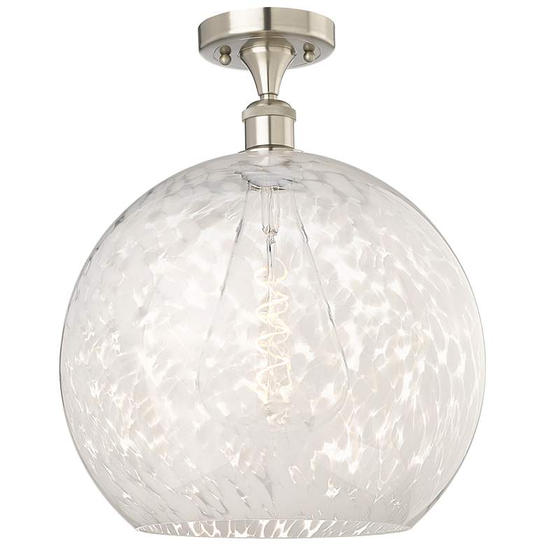 Image 1 Ballston 13.75"W Satin Nickel Semi-Flush Mount w/ White Mouchette Shad