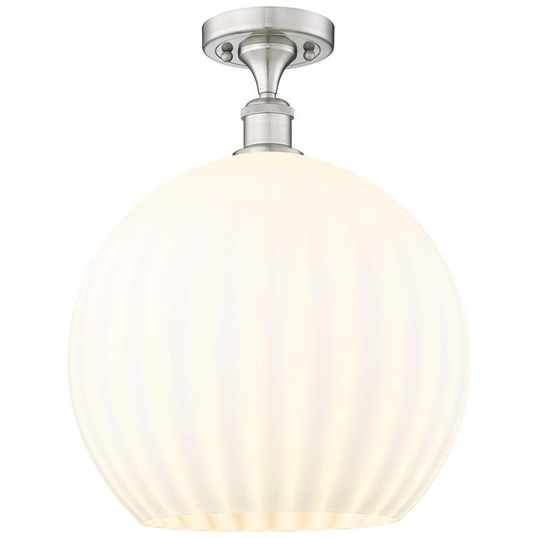 Image 1 Ballston 13.75"W Satin Nickel Semi-Flush Mount w/ White Venetian Shade